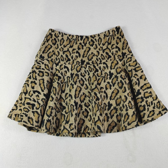 Free People Dresses & Skirts - Free People Skirt Womens 4 Brown Cheetah Print Jacquard Ruffle Hem Skater Rock